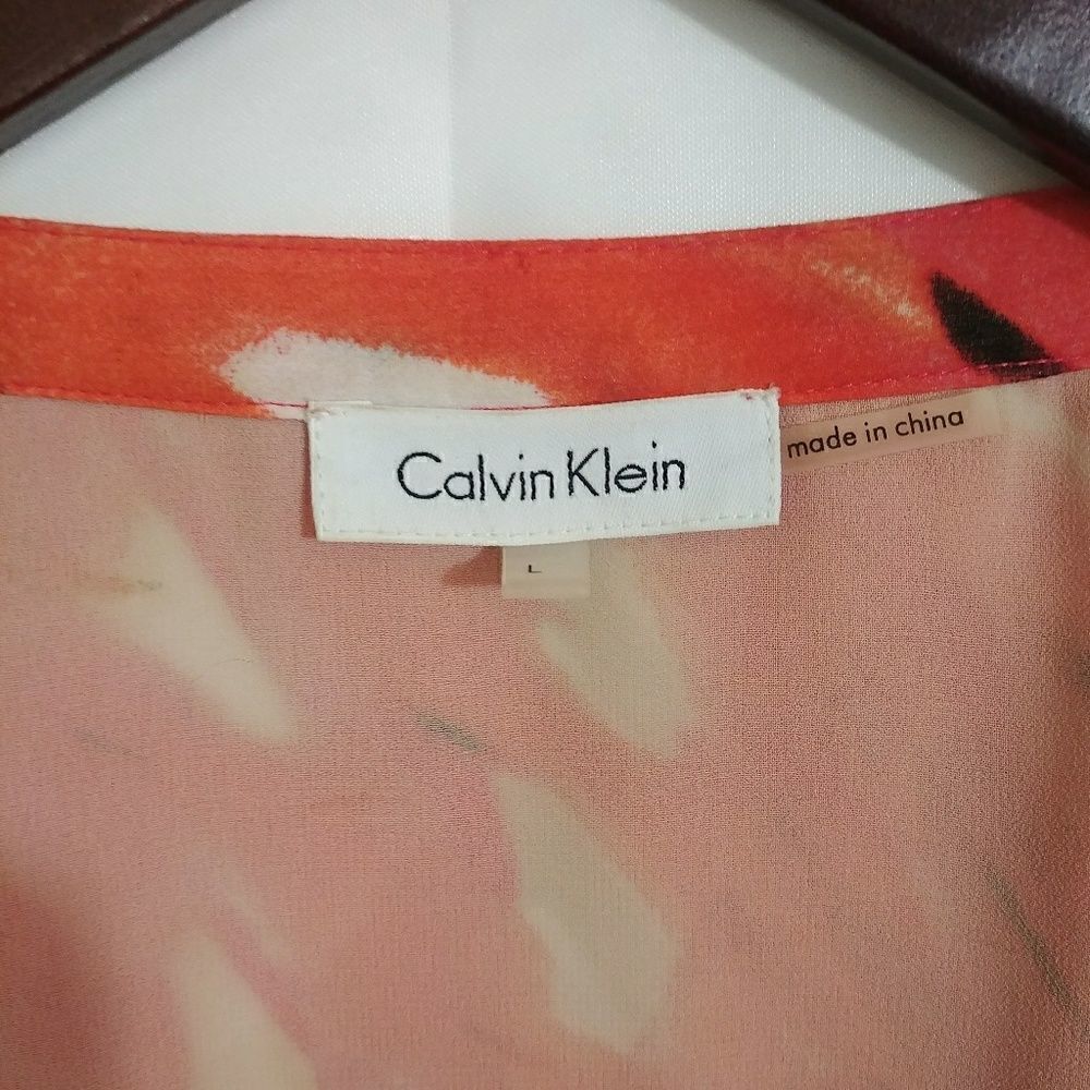 Calvin Klein Geometric Blouse Large Orange & Black Womens - Picture 5 of 5
